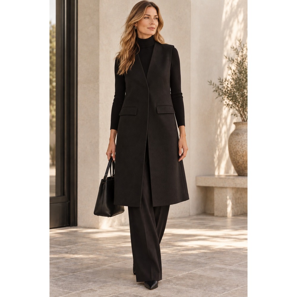 NWT Tahari Long Cardigan Jacket Women's Sz XL Black Minimalist Sophisticated